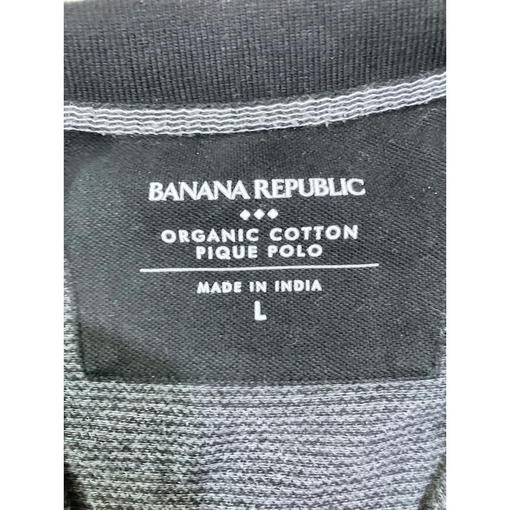 Banana Republic Mens Cotton Pique Polo Shirt‎ Size L Gray Striped Short Sleeve